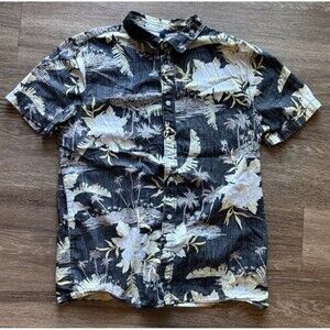 H&M Divided Mens Sz M Cotton Black Hawaiian Tropical Floral Reverse Fabric shirt